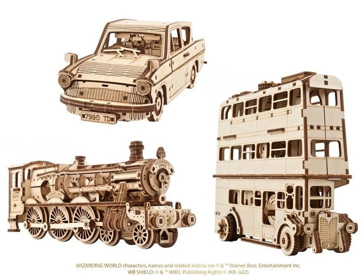 UGEARS - Set 3-in-1: Hogwarts Express + Nottetempo + Ford Anglia Volante